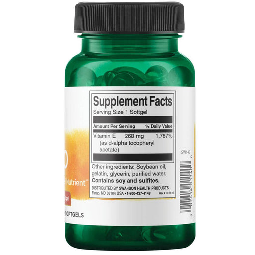 Swanson Natural Vitamin E Natural 400iu (268 mg) 100 Softgels - Vitamins & Minerals at MySupplementShop by Swanson