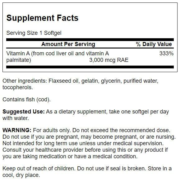 Swanson Vitamin A 10,000iu (3,000mcg) 250 Softgels - Vitamins & Minerals at MySupplementShop by Swanson