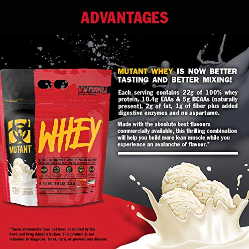 Mutant Whey - 100% Whey Protein Powder Gourmet Taste 22g of Protein 10.4 g EAAs 5 g BCAAs Fast Absorbing Easy Digestin - 4.54 kg - Triple Chocolate - Sports Nutrition at MySupplementShop by Mutant