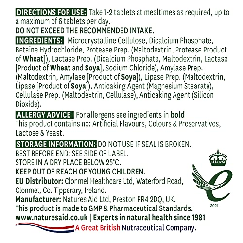 Natures Aid Digestive Enzyme Complex with Betaine Hydrochloride Vegan 60 Tablets - Sports Nutrition at MySupplementShop by Natures Aid