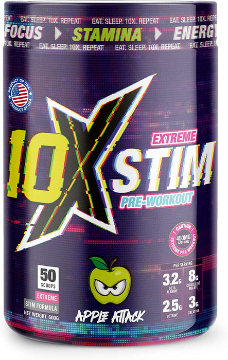 10X Athletic STIM 600g - Apple Attack - Pre Workout at MySupplementShop by 10X Athletic