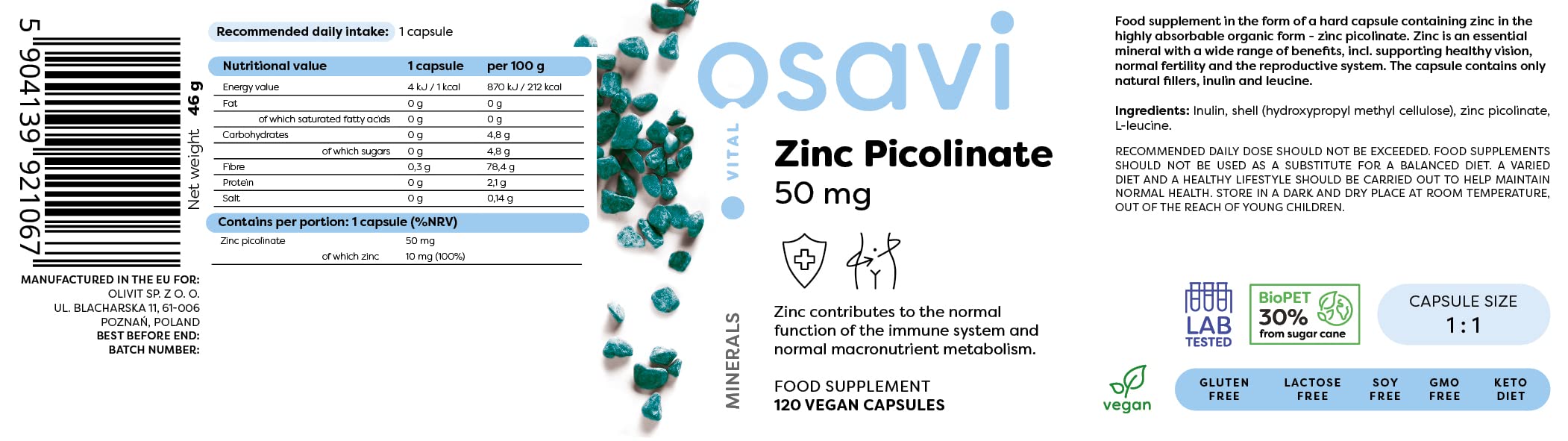 Osavi Zinc Picolinate, 50mg - 120 vegan caps - Zinc at MySupplementShop by Osavi