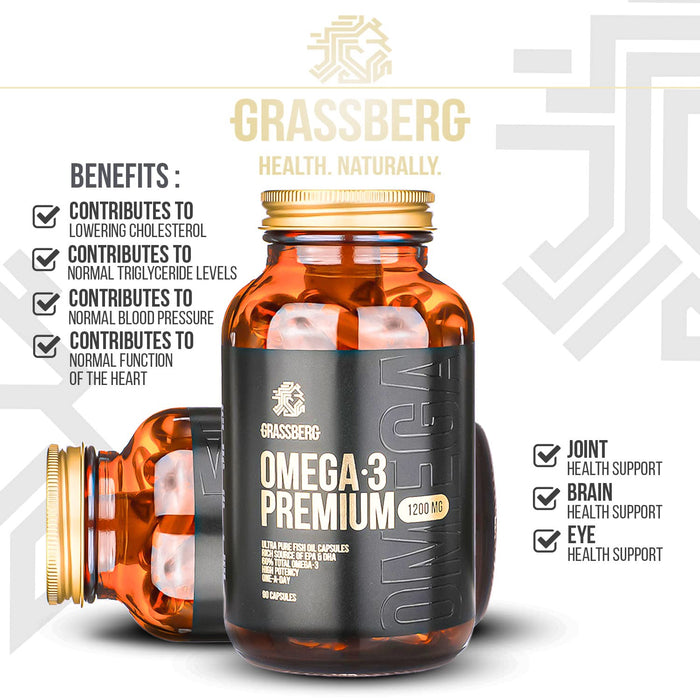 Grassberg Omega 3 Premium, 1200mg - 90 caps - Sports Supplements at MySupplementShop by Grassberg