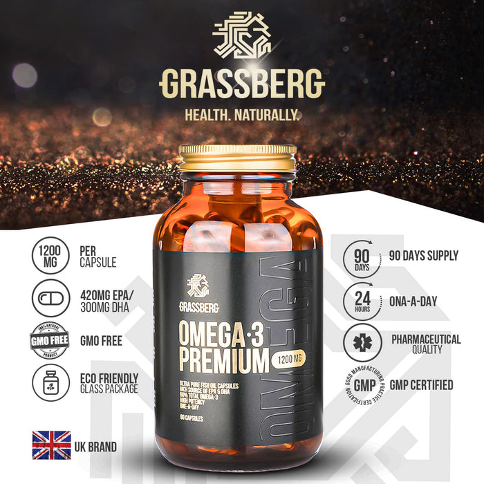 Grassberg Omega 3 Premium, 1200mg - 90 caps - Sports Supplements at MySupplementShop by Grassberg