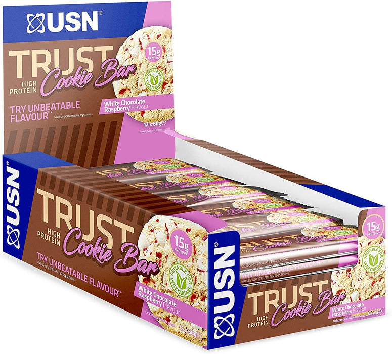 USN Trust Cookie Bar 12 x 60g - White Chocolate and Raspberry - Health & Beauty > Health Care > Fitness & Nutrition > Vitamins & Supplements at MySupplementShop by USN