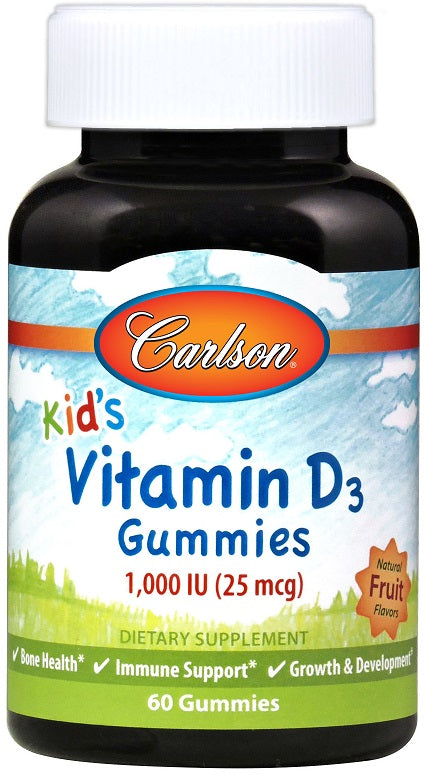 Carlson Labs Kid's Vitamin D3 Gummies, 1000 IU Natural Fruit - 60 gummies - Health and Wellbeing at MySupplementShop by Carlson Labs