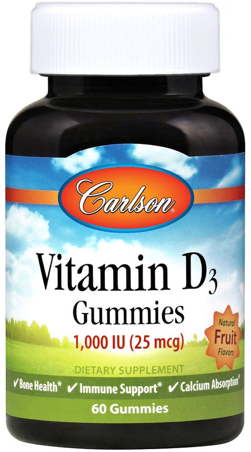 Carlson Labs Vitamin D3 Gummies, 1000 IU Natural Fruit - 60 gummies - Vitamins & Minerals at MySupplementShop by Carlson Labs