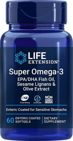 Life Extension Super Omega-3 EPA/DHA with Sesame Lignans & Olive Extract - 60 enteric coated softgels - Omegas, EFAs, CLA, Oils at MySupplementShop by Life Extension