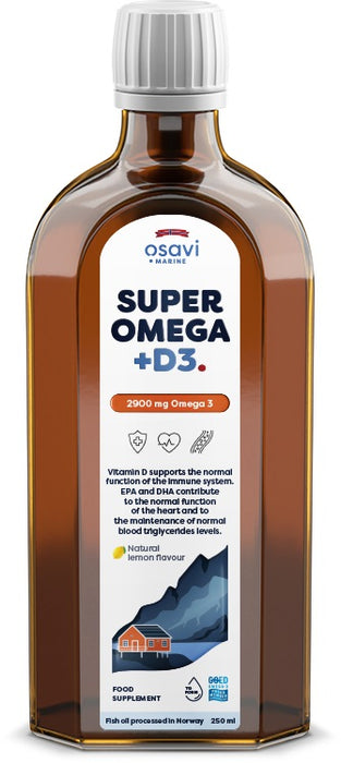 Osavi Super Omega + D3 2900mg Omega 3 (Lemon)  250 ml. - Omegas, EFAs, CLA, Oils at MySupplementShop by Osavi