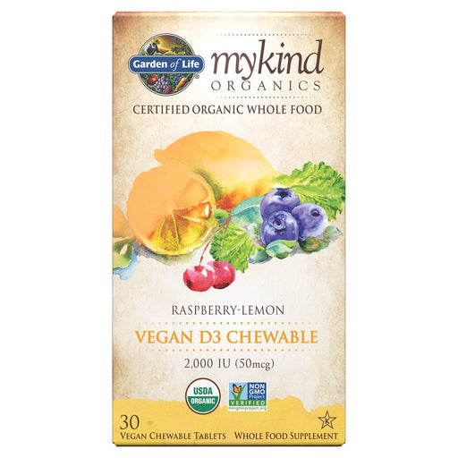 Garden of Life Mykind Organics Vegan D3 Chewable, 2000 IU (Raspberry-Lemon) - 30 vegan chewable tabs - Vitamins & Minerals at MySupplementShop by Garden of Life